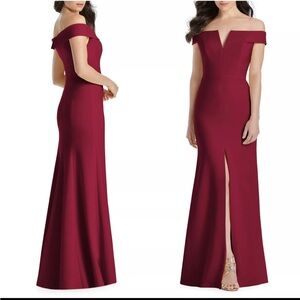 Dessy Collection Burgundy Off-Shoulder Wedding Dress